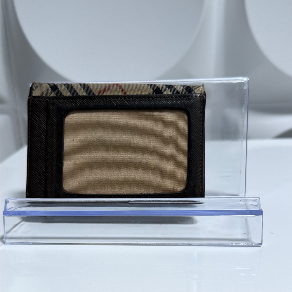 Burberry Beige Check & Brown Leather Card Holder - Picture 3 of 5